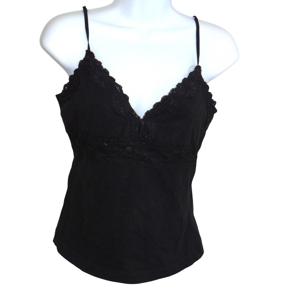 Self Esteem Womens Black Lace Trim Camisole V-Neck Adjustable Straps‎ Tank Top L